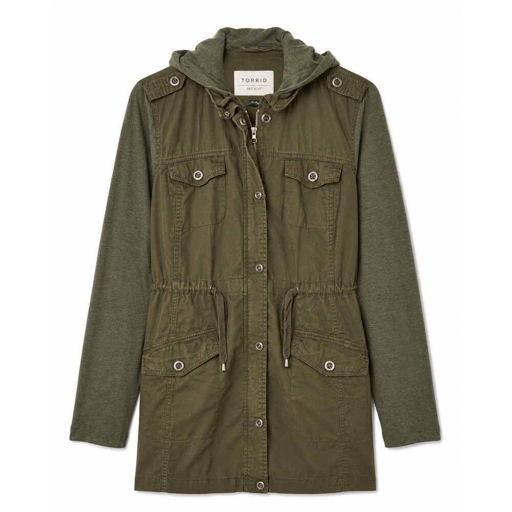 Torrid Olive Green Utility Jacket Hooded Anorak Plus Size 1 Lightweight